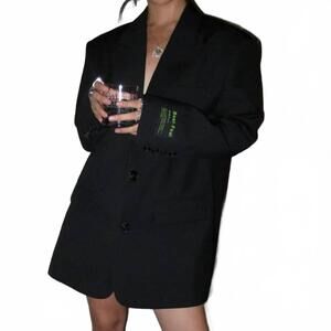 NEW UZWHOLESALE women's loose fit solid vintage style long blazer in black